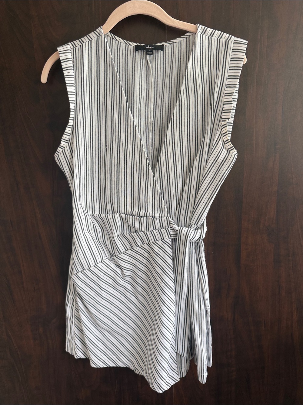 Lulu's Black & White Striped Tie-Waist Romper
